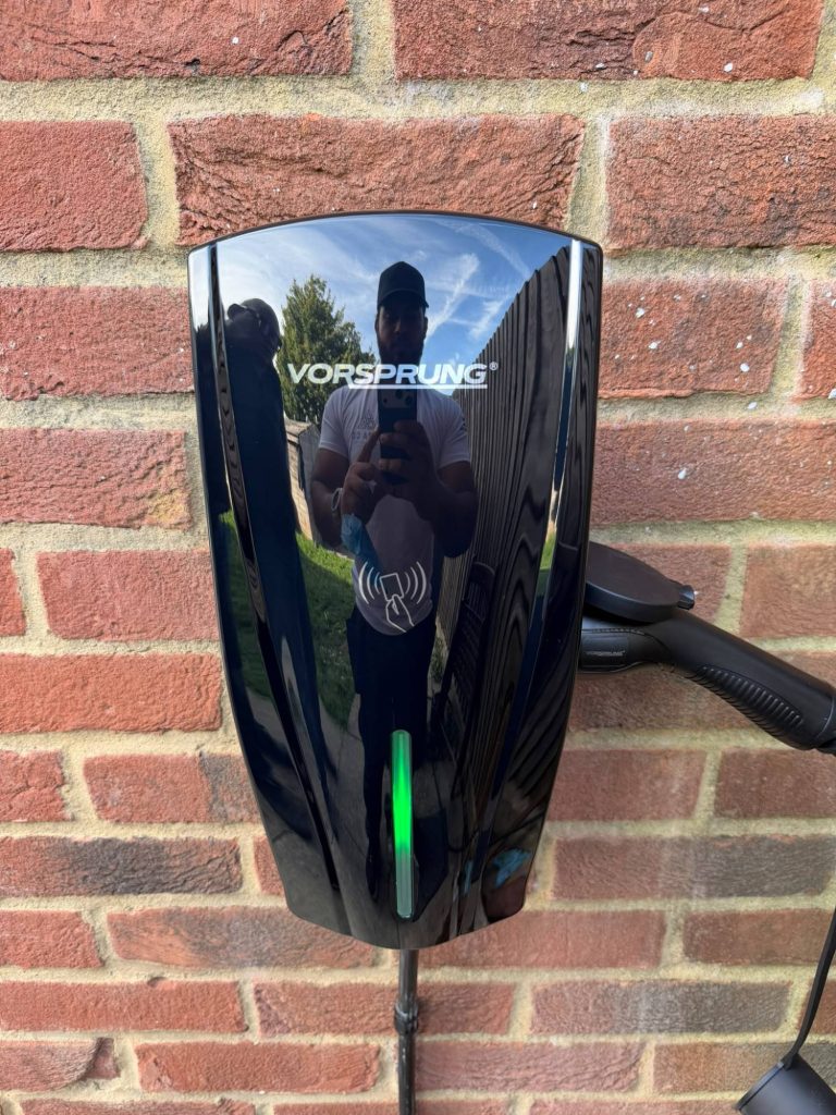 Vorsprung EV charger installed on a brick wall at a home in Bromley
